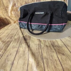 Victoria's Secret Black Glitter Accent Tote with Pink Trim